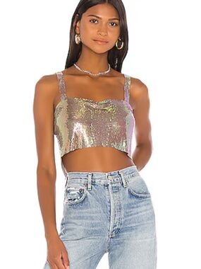 superdown Iridescent Sequin Crop Tank - Shimmer Pink